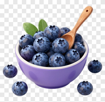 Bowl Of Blueberries With Wooden Spoon PNG
