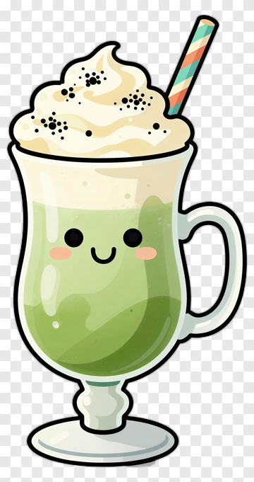 Cartoon Green Milkshake With Whipped Cream PNG