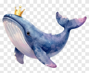 Watercolor Whale With A Crown PNG