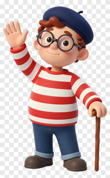 Cartoon Character Waving With A Cane PNG