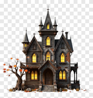 Haunted House With Autumn Tree PNG