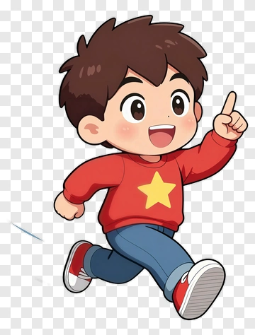 Cartoon Boy Running With A Star Shirt PNG
