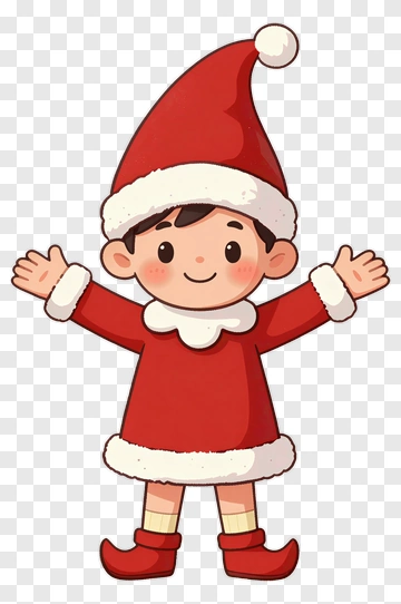 Cartoon Boy In Santa Outfit With Open Arms PNG