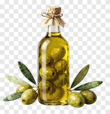 Olive Oil Bottle With Green Olives PNG