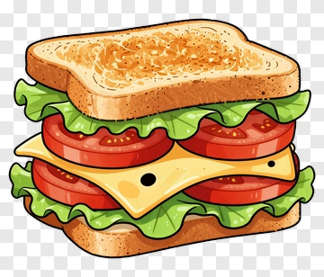 Cartoon Sandwich With Lettuce And Tomato PNG