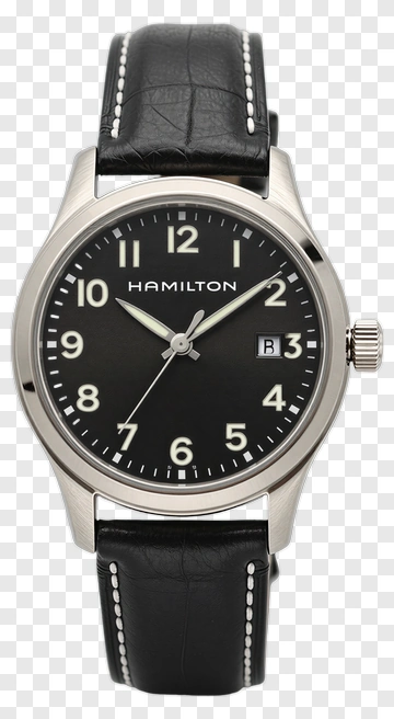 Hamilton Watch With Black Leather Strap PNG