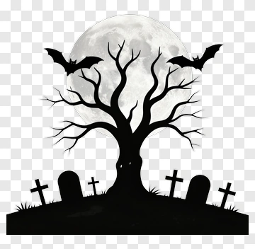 Halloween Scene With Tree And Bats PNG
