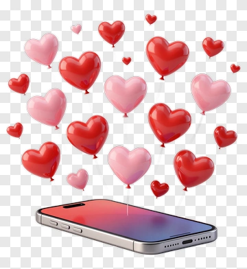 Smartphone Surrounded By Heart Balloons PNG
