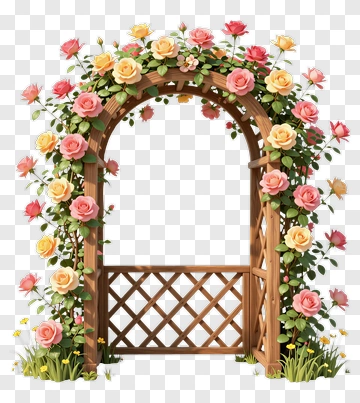 Flower Arch With Pink And Yellow Roses PNG