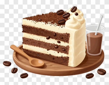 Chocolate Cake Slice With Coffee Beans PNG