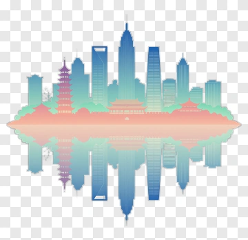 Colorful City Skyline Reflection PNG