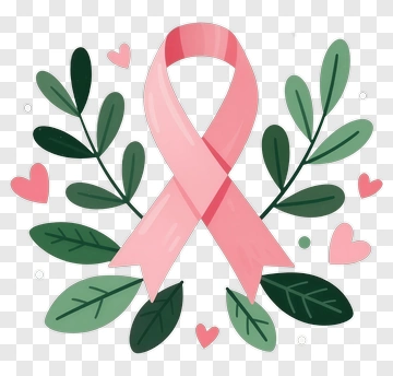 Pink Ribbon With Leaves And Hearts PNG