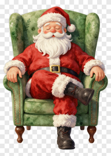 Santa Claus Sitting In A Green Armchair PNG