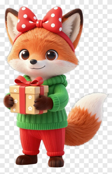 Cartoon Fox Holding A Gift Box PNG