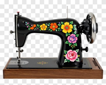 Vintage Sewing Machine With Floral Design PNG