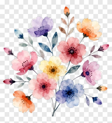 Colorful Watercolor Flower Bouquet PNG