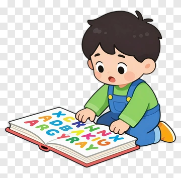 Cartoon Boy Reading A Colorful Book PNG