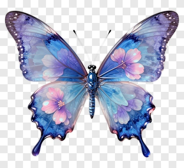 Colorful Butterfly With Floral Patterns PNG