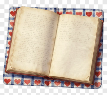 Open Book On A Heart Patterned Tablecloth PNG