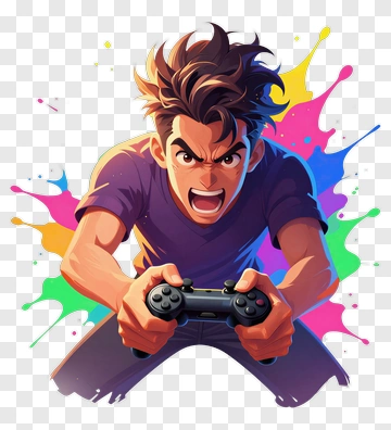 Cartoon Gamer Holding A Video Game Controller PNG