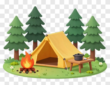 Camping Scene With Tent And Campfire PNG