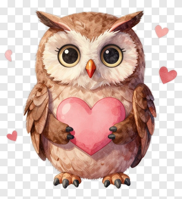 Cute Owl Holding A Heart PNG