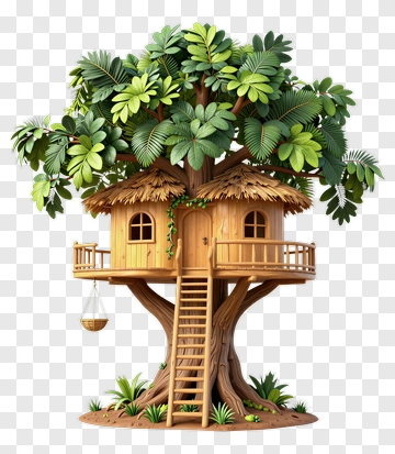 Tree House Surrounded By Lush Greenery PNG