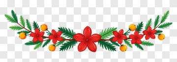 Colorful Floral Garland With Red Flowers And Green Leaves PNG