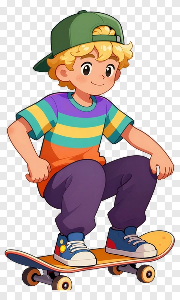Cartoon Boy Skateboarding PNG