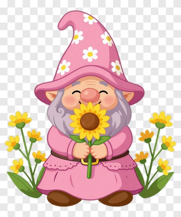 Cartoon Gnome Holding A Sunflower PNG