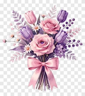 Colorful Flower Bouquet With Pink And Purple Roses PNG