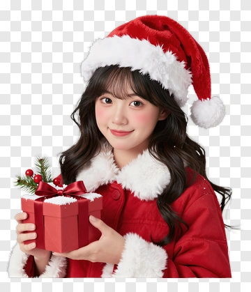 Girl Holding A Christmas Gift PNG