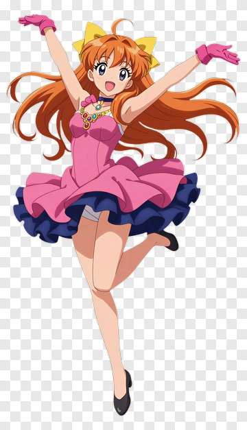 Cartoon Girl Dancing In A Pink Dress PNG