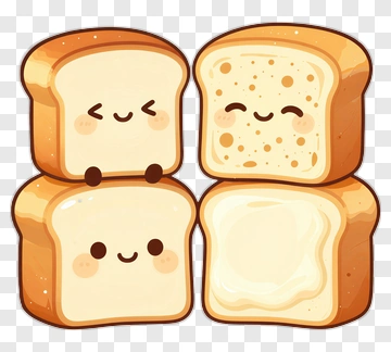 Cartoon Bread Slices With Smiling Faces PNG