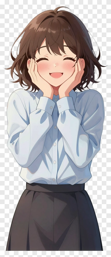 Happy Girl Smiling With Hands On Face PNG
