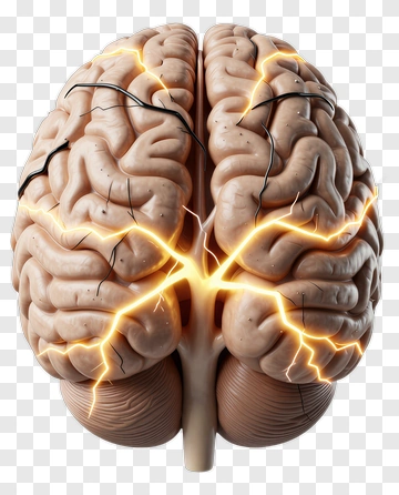 3D Brain With Electric Sparks PNG