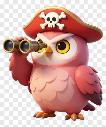 Cartoon Pirate Owl With Binoculars PNG