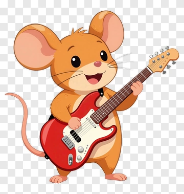 Cartoon Mouse Playing A Red Guitar PNG