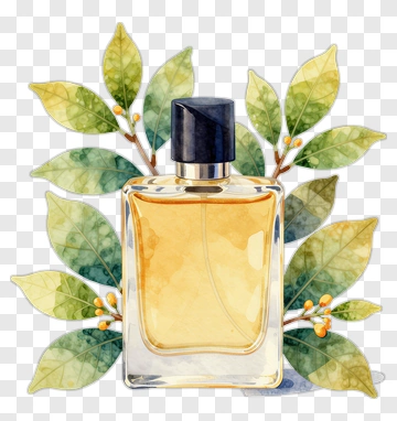 Watercolor Perfume Bottle With Green Leaves PNG