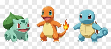 Pokemon Characters: Bulbasaur, Charmander, And Squirtle PNG