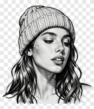 Stylish Woman With Beanie And Long Hair PNG