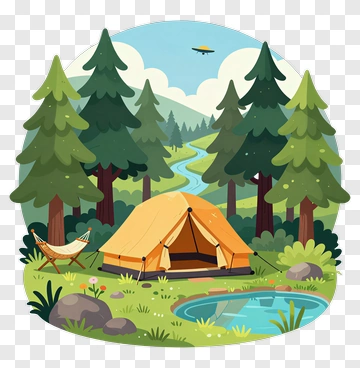 Camping Scene With Tent And River PNG