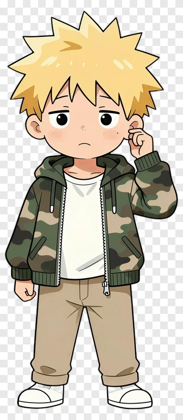 Cartoon Boy In Camouflage Jacket PNG
