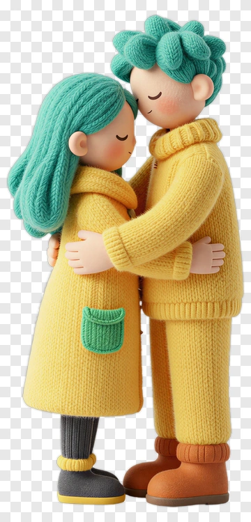 Cartoon Couple Embracing In Cozy Sweaters PNG