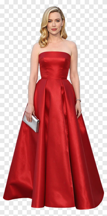 Woman In A Red Evening Dress Holding A Clutch PNG