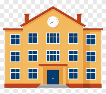 School Building With Clock PNG