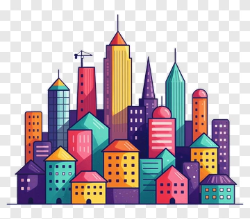 Colorful City Skyline Illustration PNG