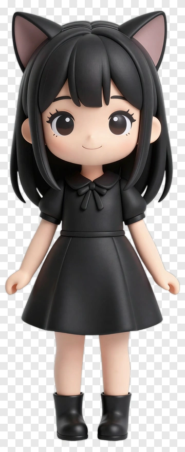 Cute Black Cat Girl Figure PNG