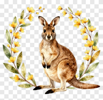 Kangaroo Surrounded By Floral Wreath PNG