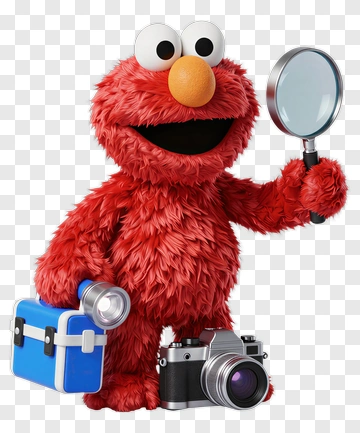 Elmo Holding A Magnifying Glass And Camera PNG